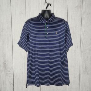 Peter Millar Blue, Green, & White Striped Cotton Polo Golf Shirt, sz XL